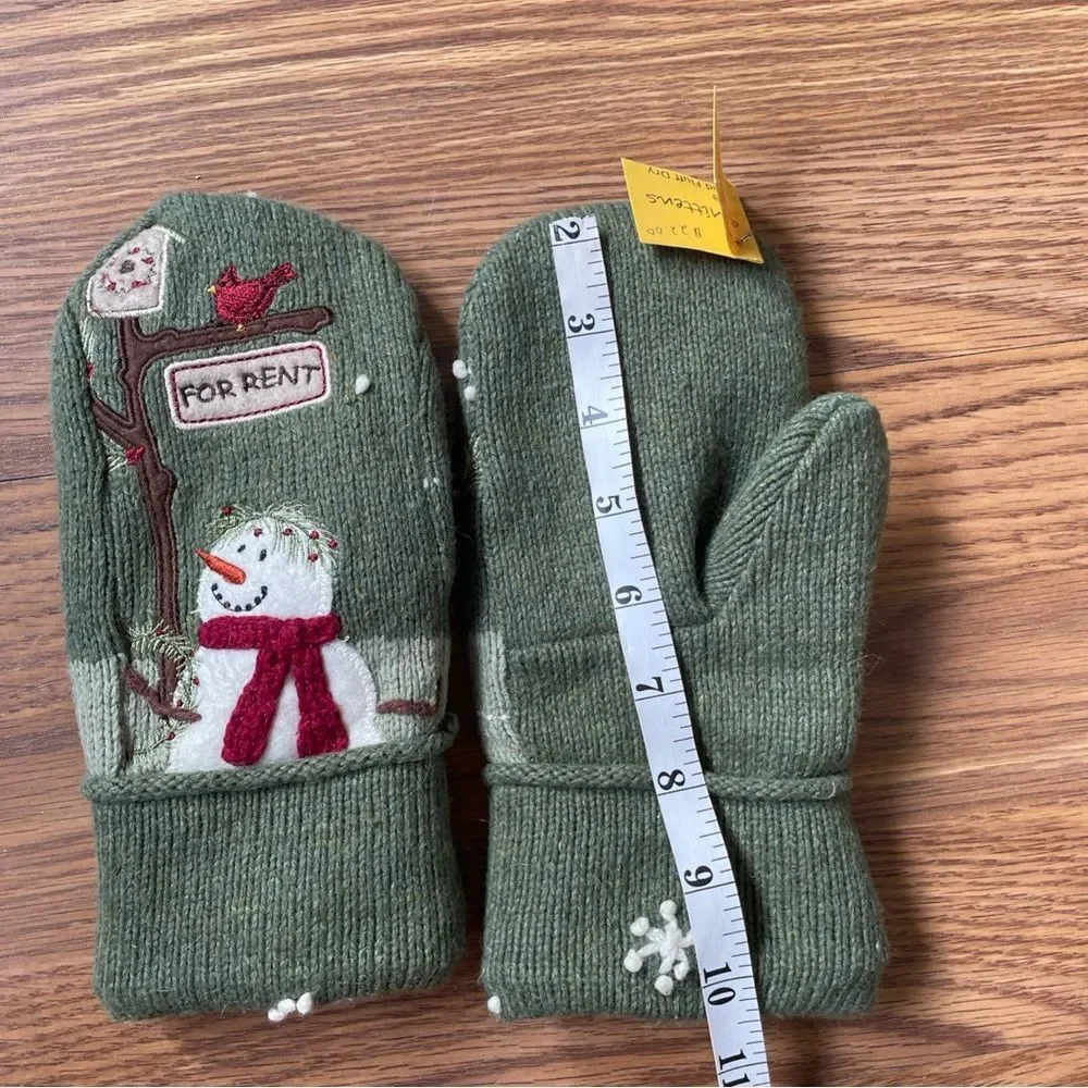 Unisex Wool Blend Winter Warm Knit Handmade Lined Snowman Cuff Mittens Gloves